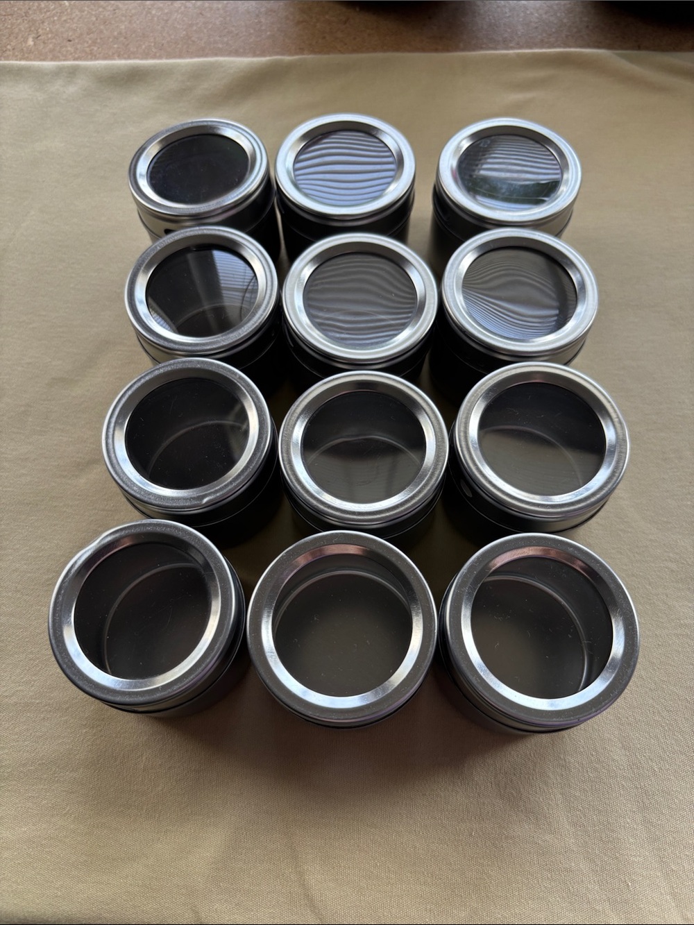 Set of 12 Small Metal Storage Jars with Clear Lids